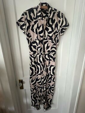 Mixed Black & Cream Short-Sleeve Printed Jumpsuit